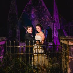 A New York confectionery wedding with smoke bombs, viking horns, & a haunted paintball field