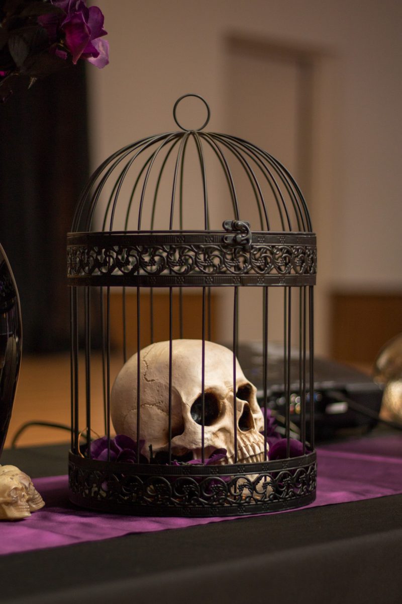 A Hallowedding costume party with a gorgeous purple and black gown