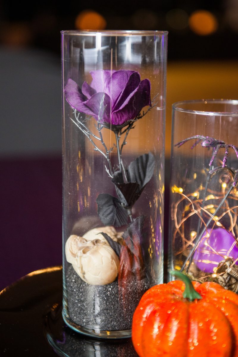 A Hallowedding costume party with a gorgeous purple and black gown