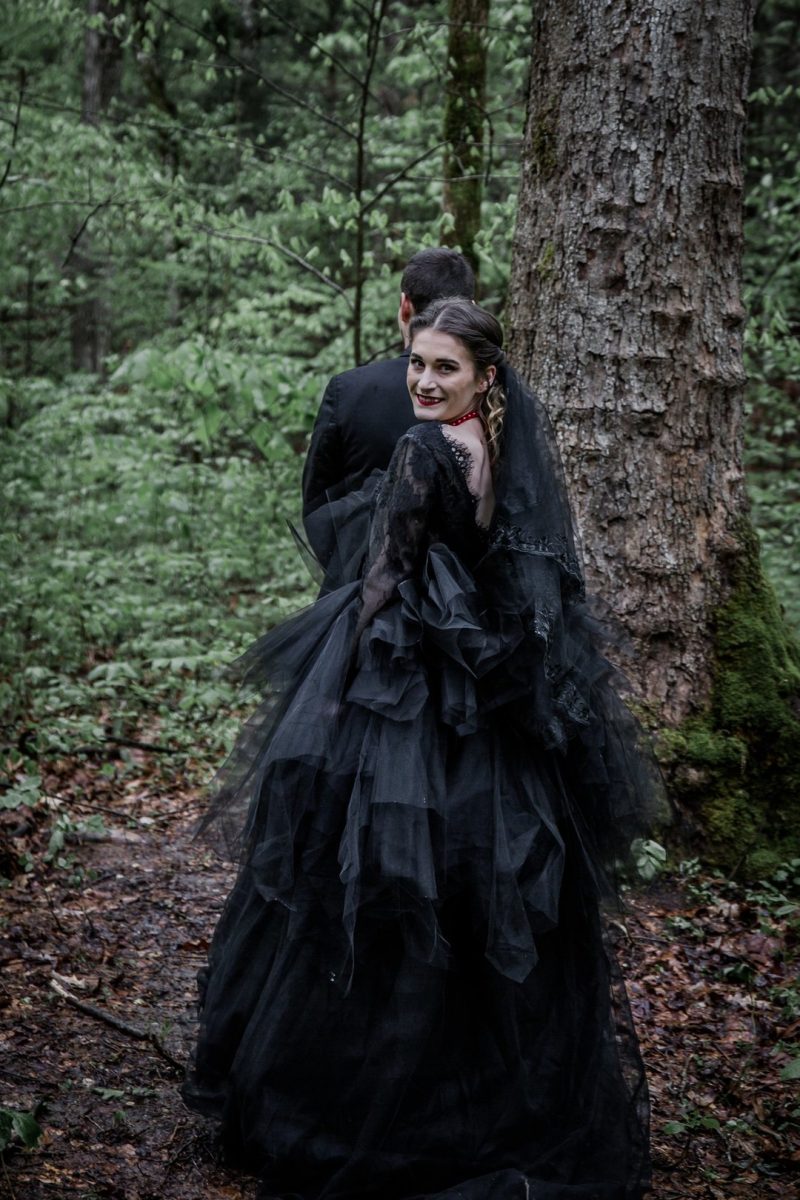 Dark & romantic style meets a wedding chapel in the woods