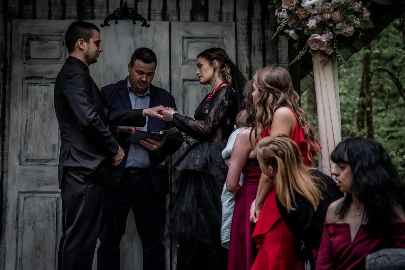 Dark & romantic style meets a wedding chapel in the woods