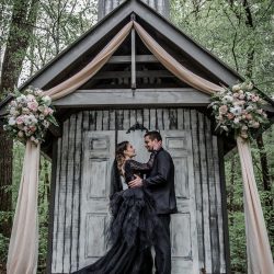 Dark & romantic style meets a wedding chapel in the woods