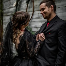 Dark & romantic style meets a wedding chapel in the woods