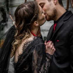 Dark & romantic style meets a wedding chapel in the woods