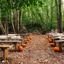 A wild woodland Halloween wedding in Kent with smoke grenades, pumpkins, & an Irish band