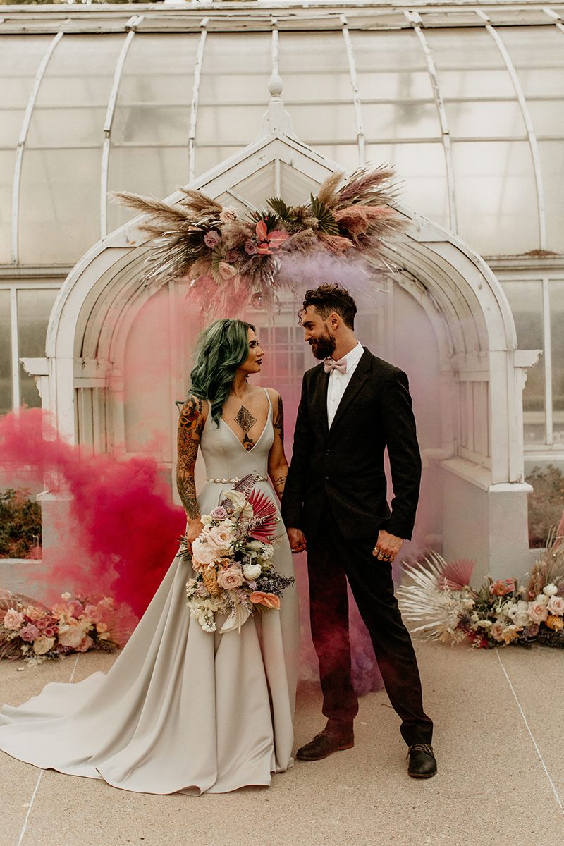 Rock star vibes abound at this Texas elopement inspiration with a silver wedding dress