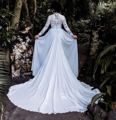 full back coverage blue wedding dress on offbeat bride e1588282983286