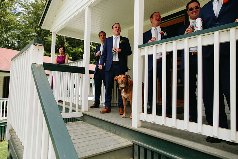 A Maine camp wedding photobombed by the couple's doggo