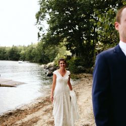 A Maine camp wedding photobombed by the couple's doggo