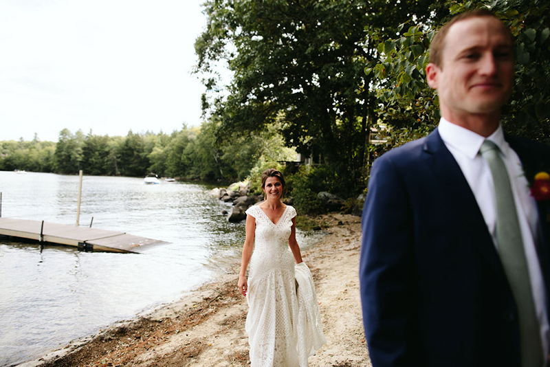 A Maine camp wedding photobombed by the couple's doggo