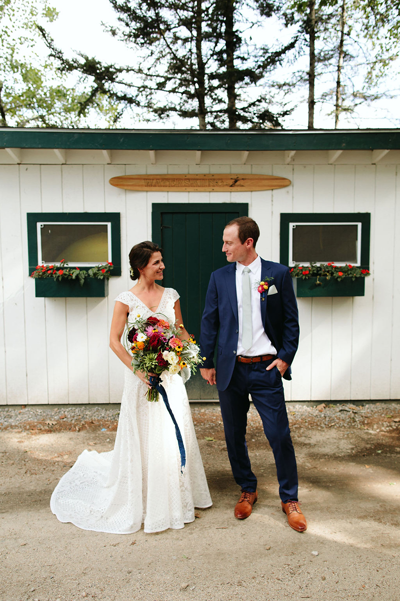 A Maine camp wedding photobombed by the couple's doggo