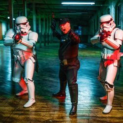 Lightsabers and Westeros meet at this eclectic warehouse wedding