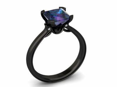 Alexandrite Black Gold Ring 2.00 Carat Princess Cut Alexandrite Ring 14k or 18k Black Gold
