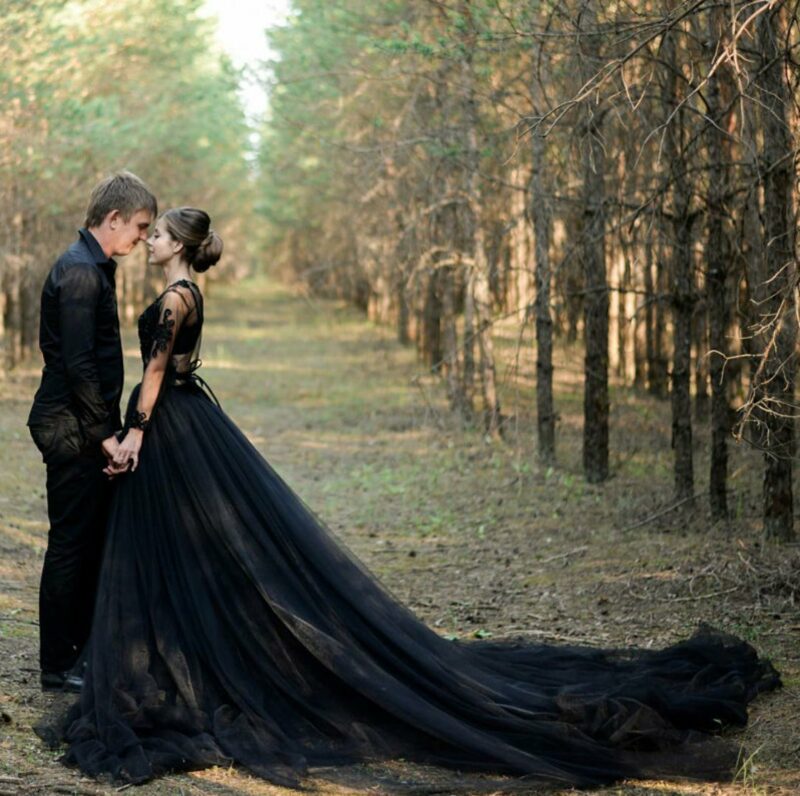 Gothic Black Lace Ball Gown Wedding Dress with Cape CLARINDA – ieie