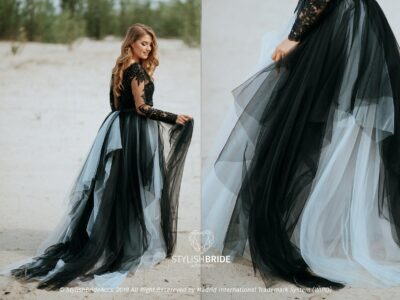 Night Mist Two Piece Bridal Tulle Dress, Magic Black Grey Ombre Skirt