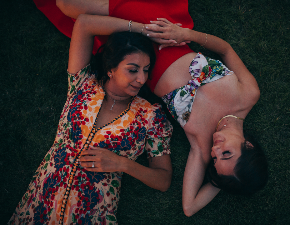 A bright and colorful lesbian engagement shoot