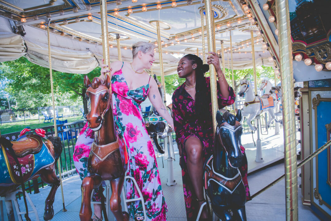 This playful carousel engagement shoot will bring out your inner