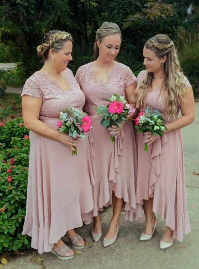 Miusol Women’s V Neck Elegant Lace Ruffle Bridesmaid Maxi Dress