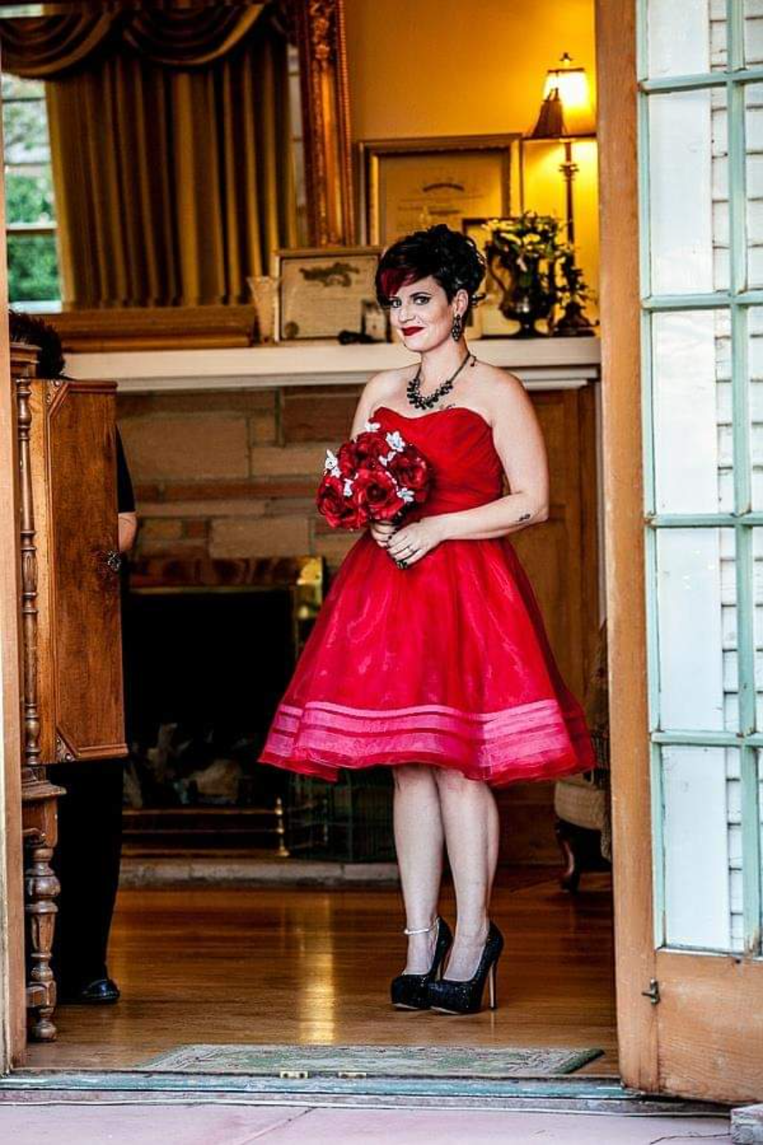 Rockabilly wedding nontraditional red wedding dress Photos by Charles Lee Photography10