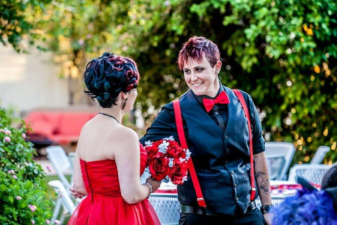 Rockabilly wedding nontraditional red wedding dress Photos by Charles Lee Photography12