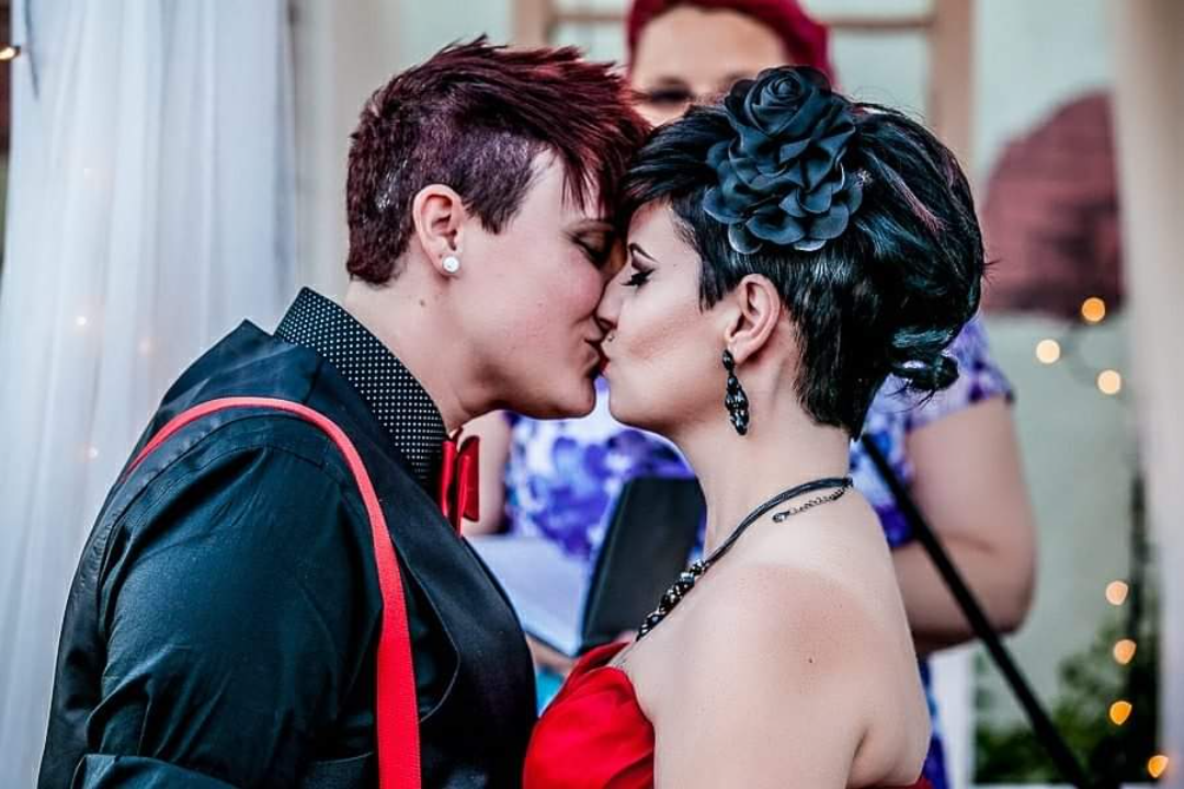 Rockabilly wedding nontraditional red wedding dress Photos by Charles Lee Photography14