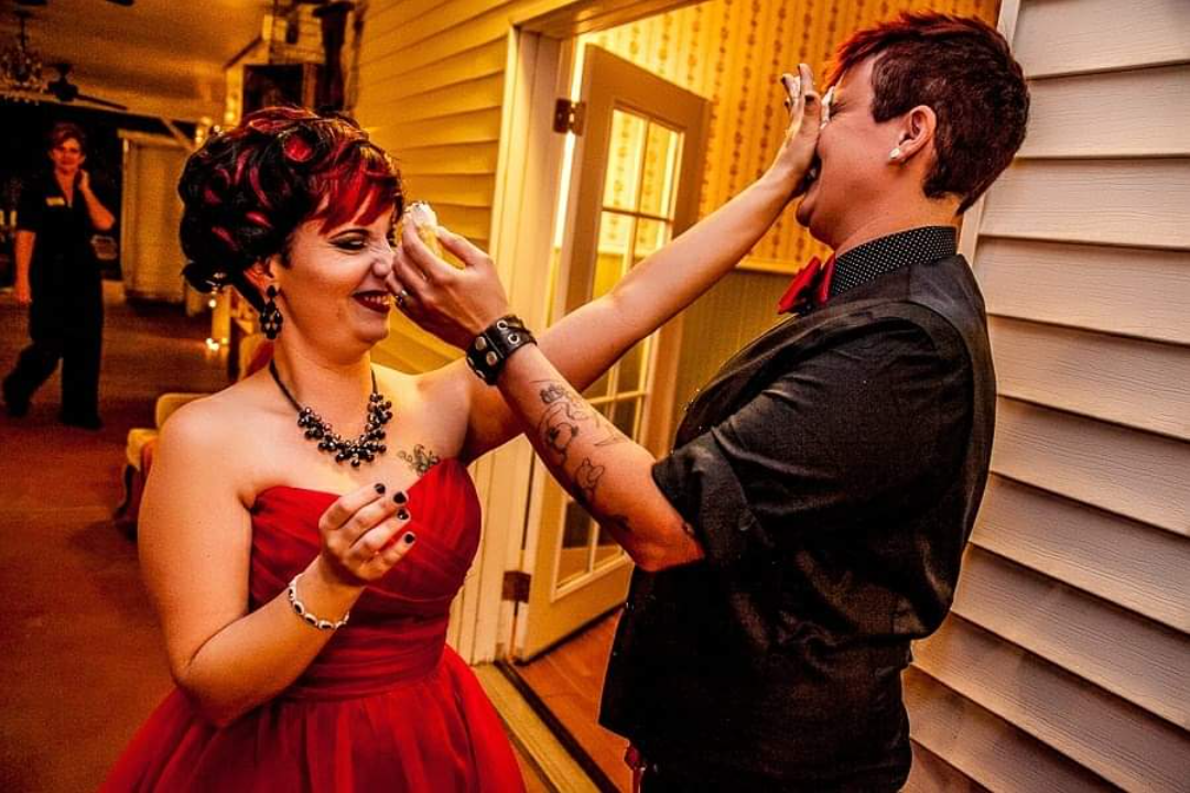 Rockabilly wedding nontraditional red wedding dress Photos by Charles Lee Photography19