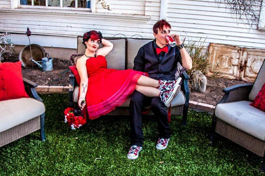 Rockabilly wedding nontraditional red wedding dress Photos by Charles Lee Photography2
