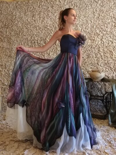 Hand-painted silk gown