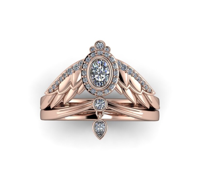 RAVEN’S WING : Harry Potter Ring Set with engagement ring and wedding band