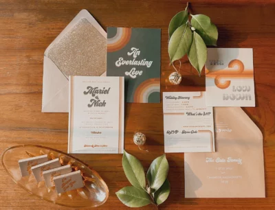 retro colorful wedding invitations