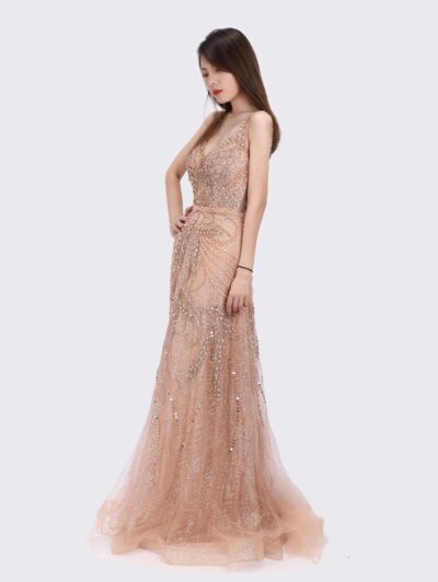 DELLA: Gatsby vintage style 1920s Wedding Dress With beading in Pink Champagne