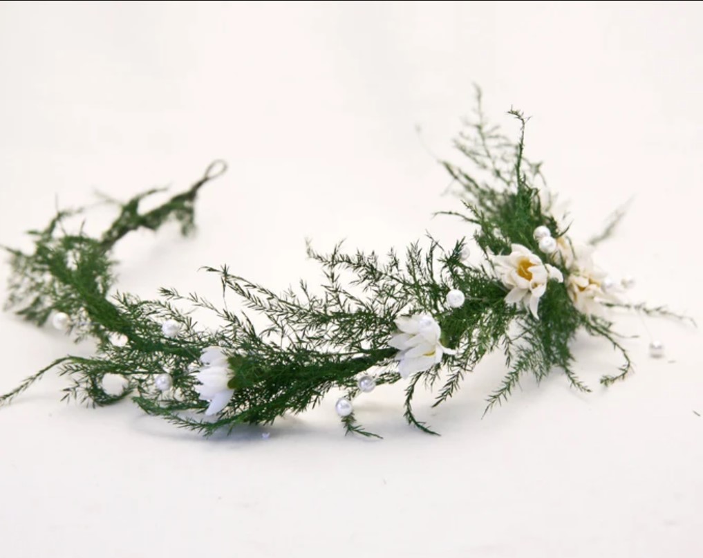 Natural Dried Fern Woodland Wedding Hair Wreath, Flower Crown