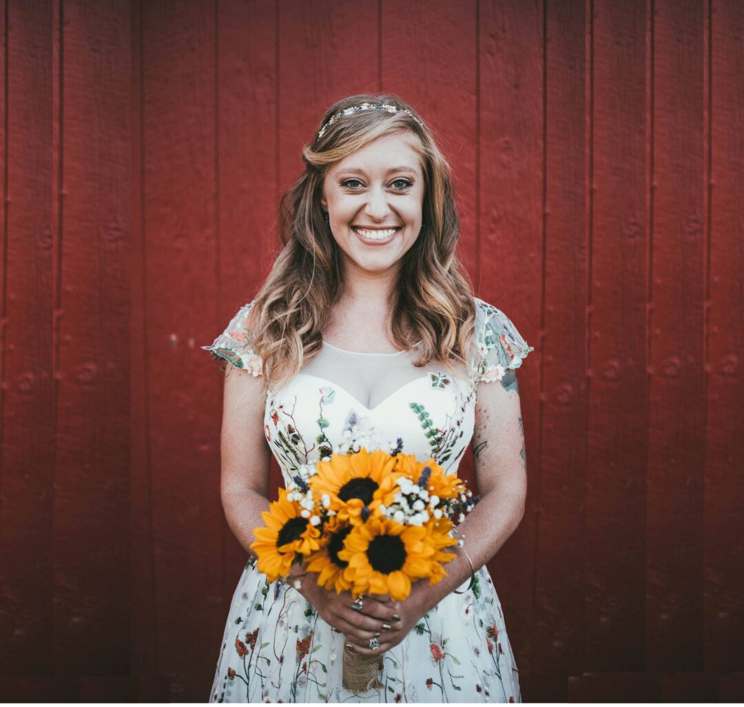 Flower wedding dress with short or long sleeves