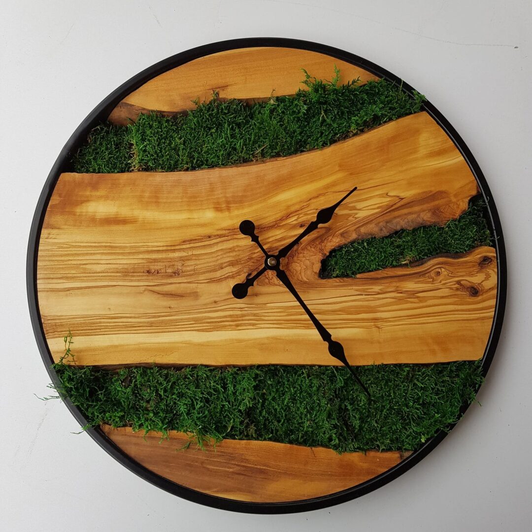 Moss & Olive Wood Metal Wall Clock