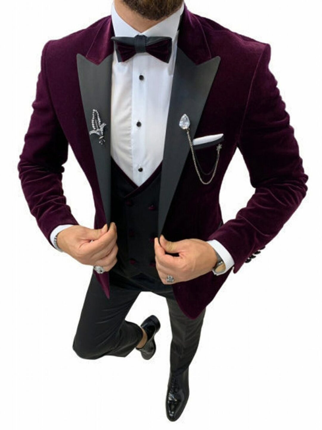 Bespoke made to your measurments Purple Velvet Tuxedo Suit
