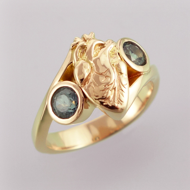 Mary 14k RGRG Teal Sapphires Travis Anatomical Heart Ring 3 copy
