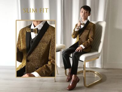 Slim Fit 5-Piece Gold Sparkling Suit