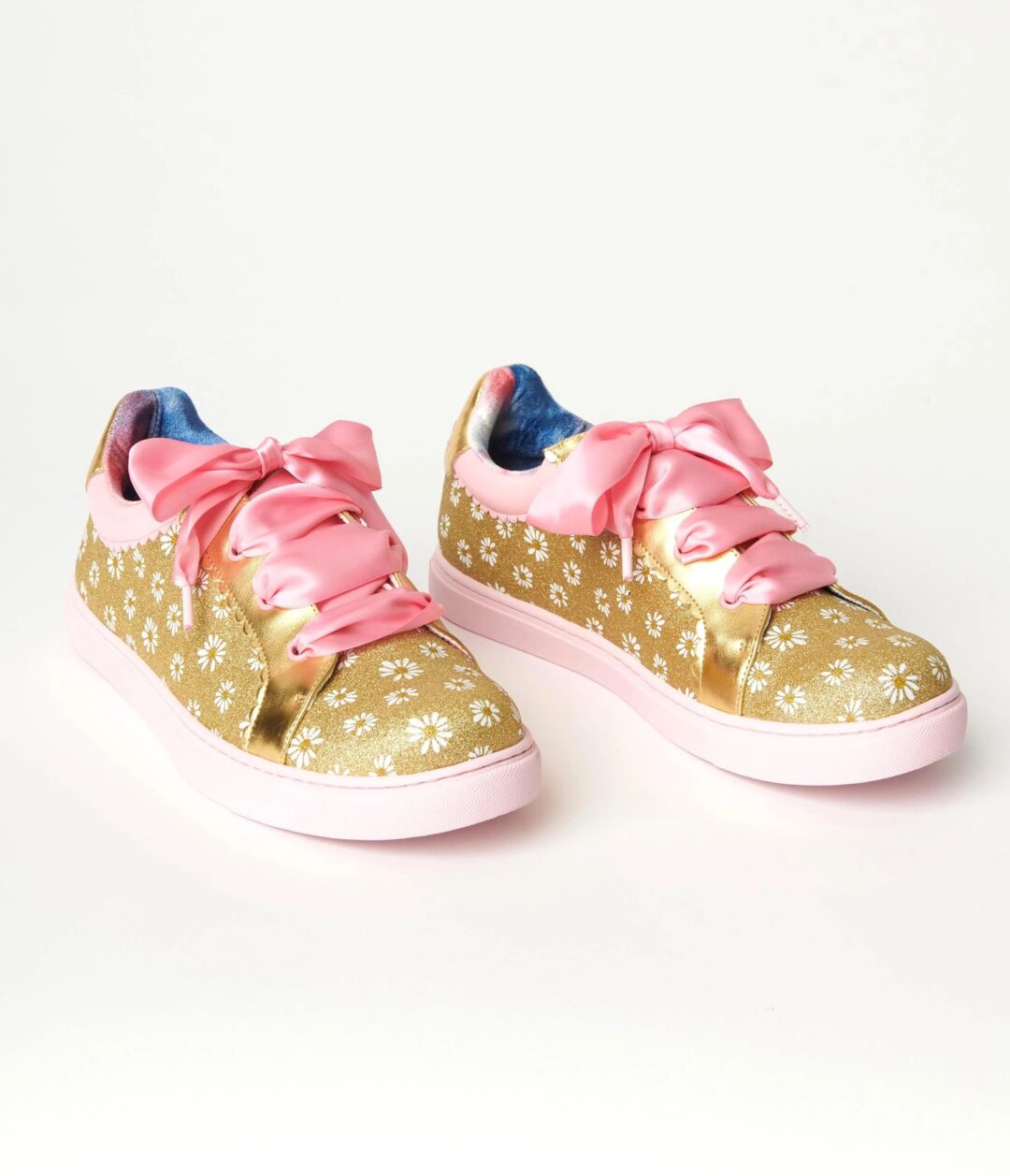 Gold Glitter & White Daisy Reception Sneakers