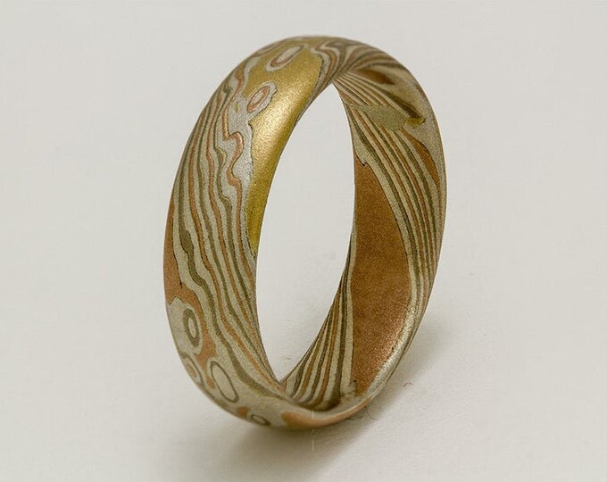 Mokume Gane Ring 14k rose gold wood grain wedding band