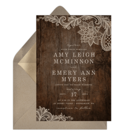 Rustic lace digital wedding invitation