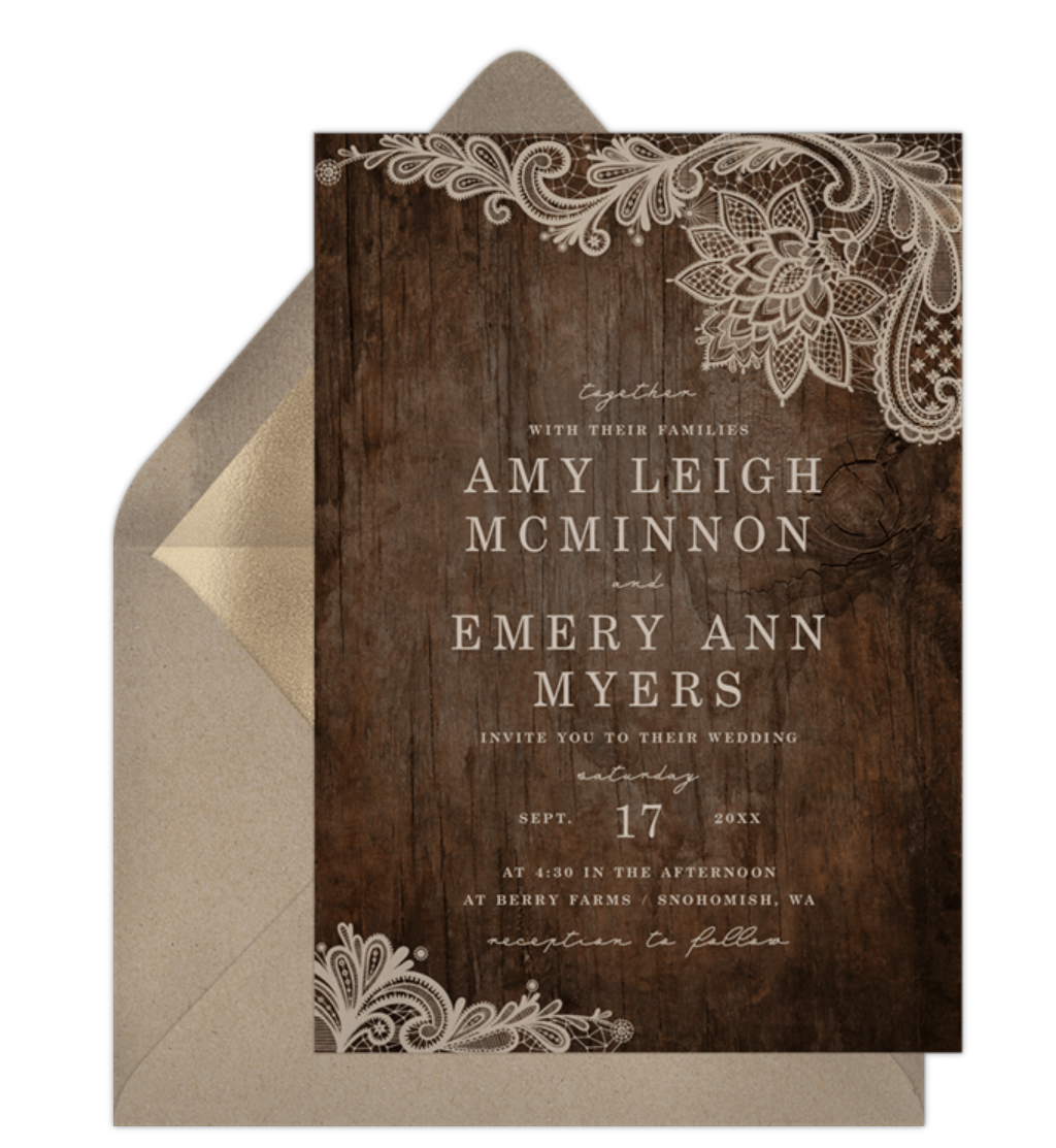 Rustic lace digital wedding invitation