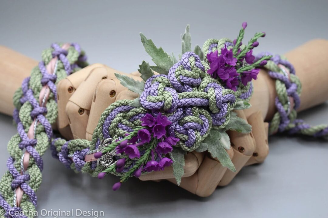 Customisable Purple Handfasting Cord with heather florals