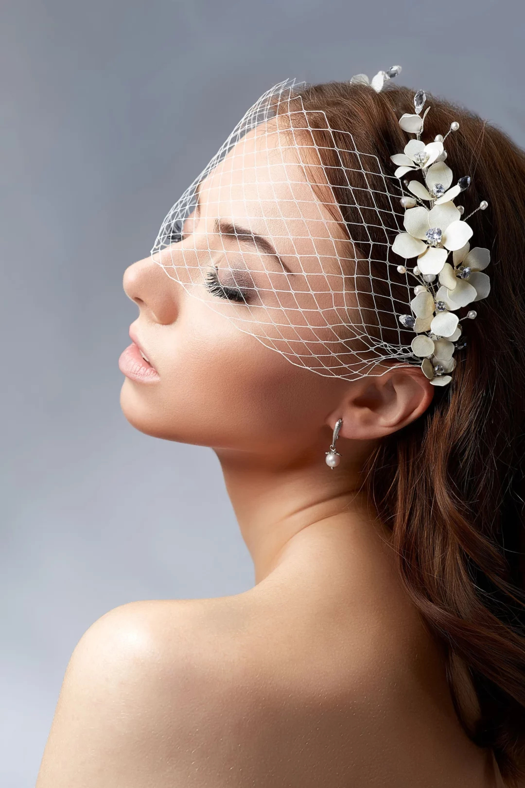 Ivory Floral Birdcage Veil