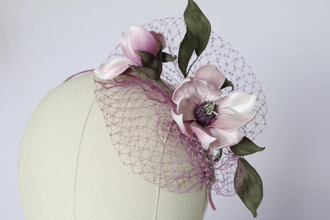 Magnolia Flower Fascinator birdcage veil