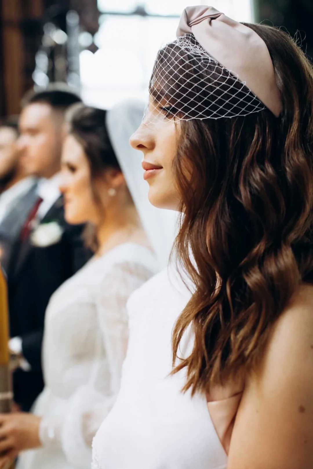 Pearl birdcage veil bridal headband