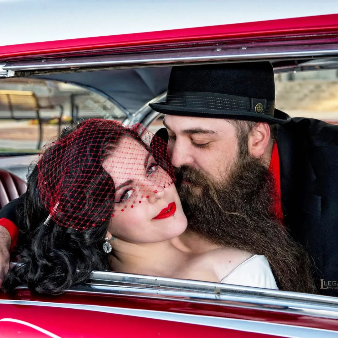 Retro Red Sparkle Birdcage veil