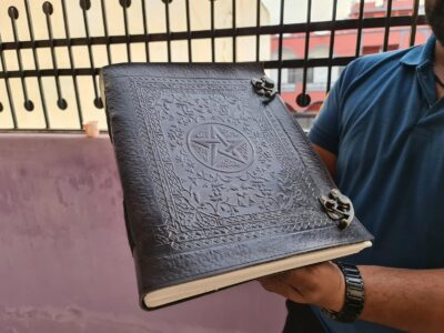 Extra Large Pentacle Black Leather book for wedding officiants