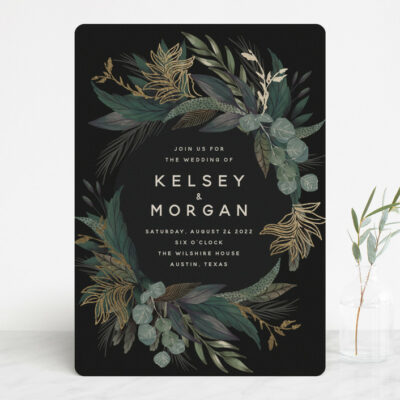 Shades of Green foil-pressed wedding invitations