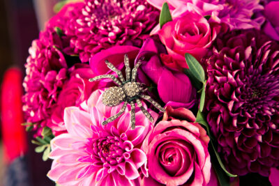halloween wedding details 2 - A Halloween metal concert wedding with a spider wedding bouquet halloween wedding details 2