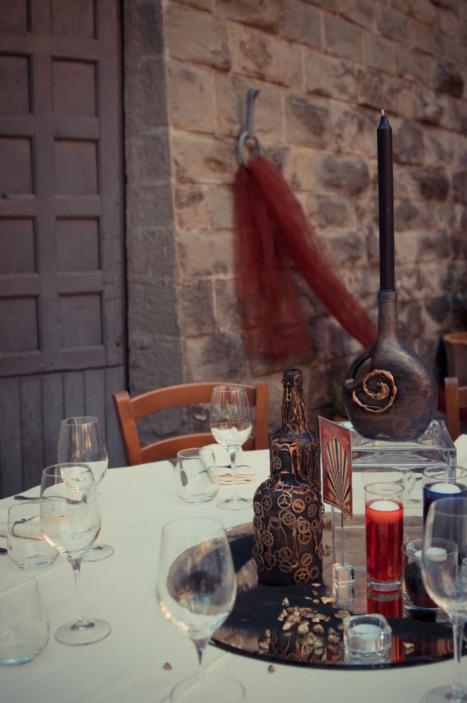 Decorate bottles on a table